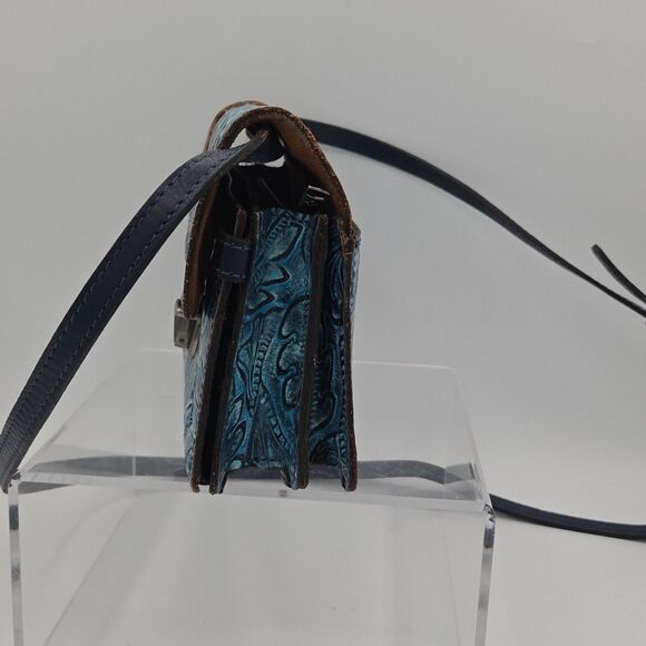 Patricia Nash Apricale Crossbody Safflower Blue Mediterranean Tooled EUC - Picture 4 of 13